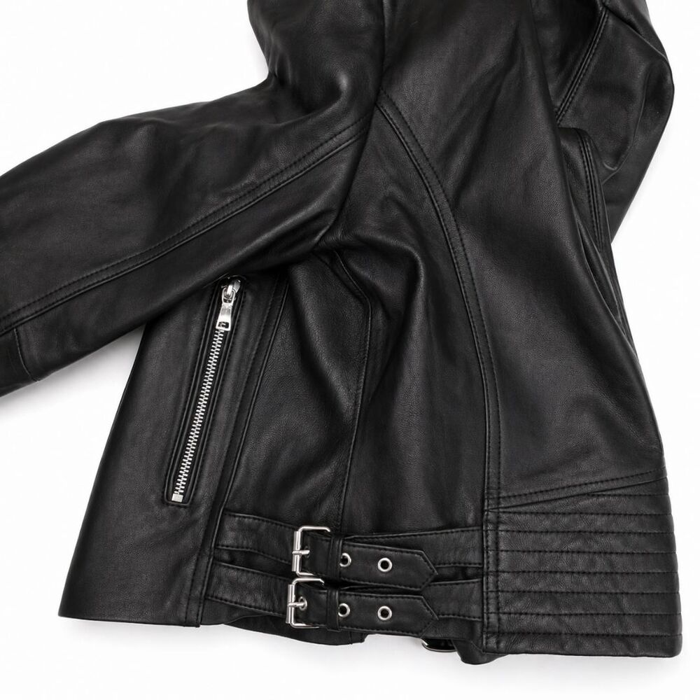 BCBG Generation Lamb Leather Moto Jacket Black Size M Zip Biker Chic NWOT - Picture 10 of 16
